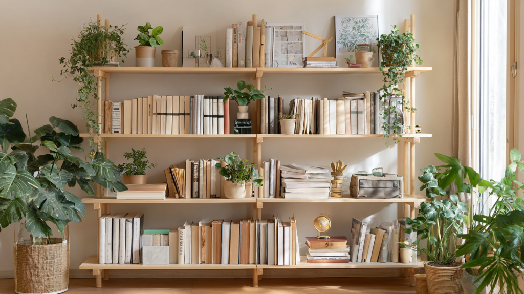 DIY bookshelf project completed with a light wood finish.