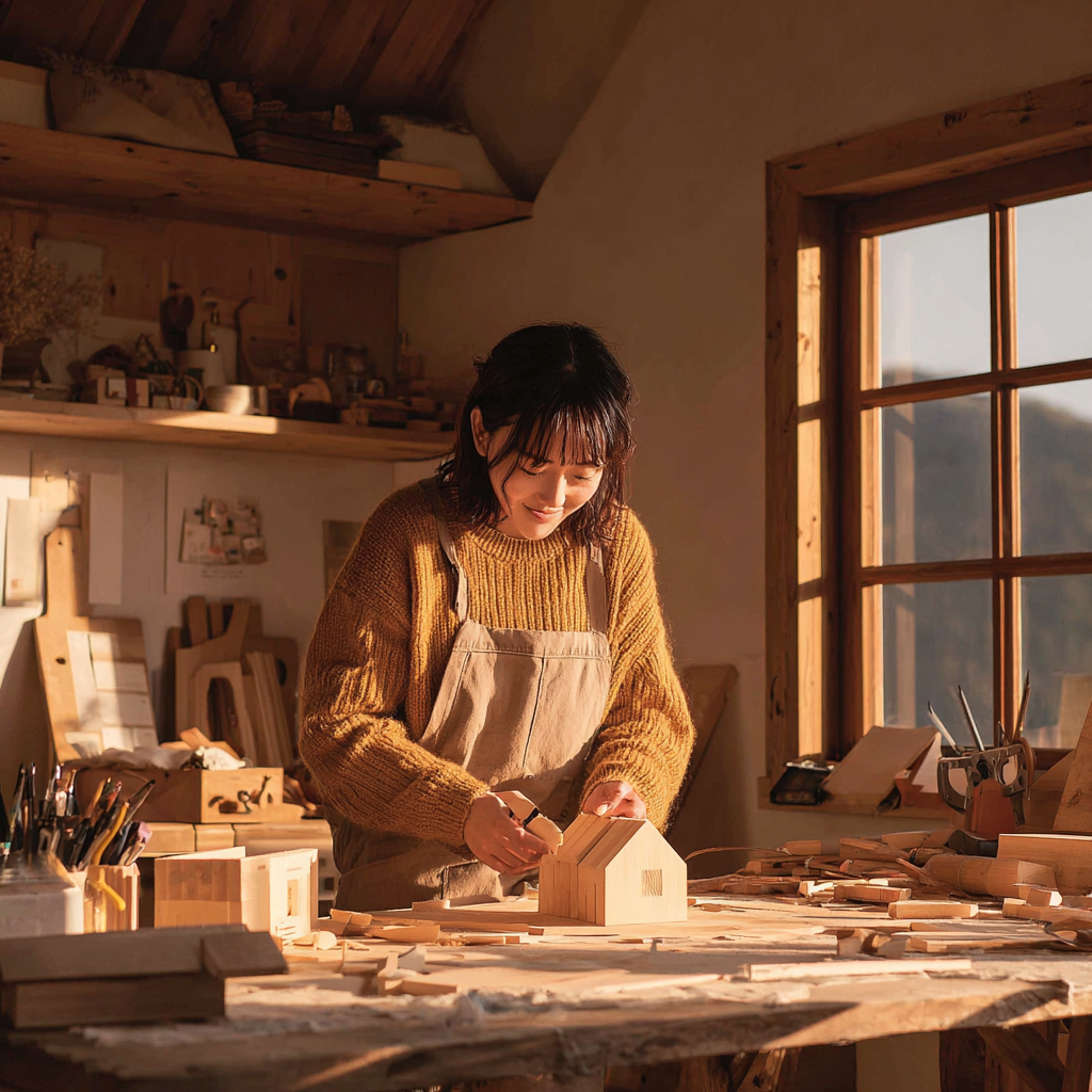 Beginner working on a DIY woodworking project at home with minimal tools.