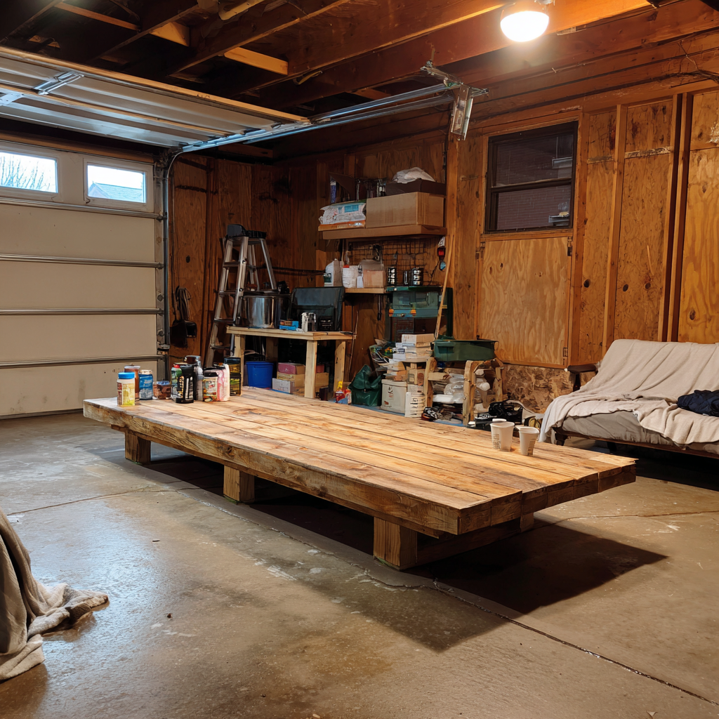 Intermediate-level weekend woodworking project showing a farmhouse coffee table build.