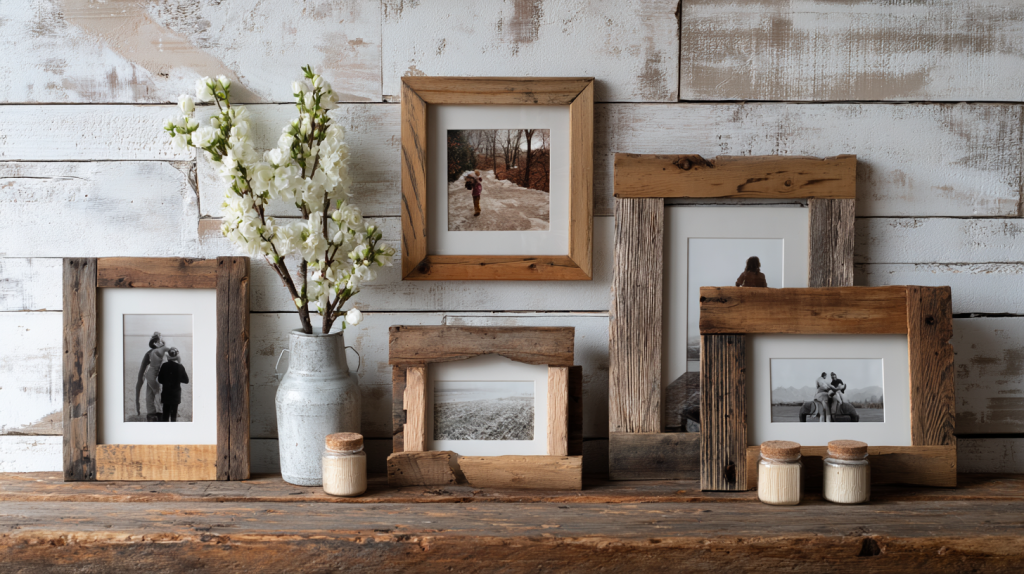 Rustic wooden picture frame made from distressed reclaimed wood