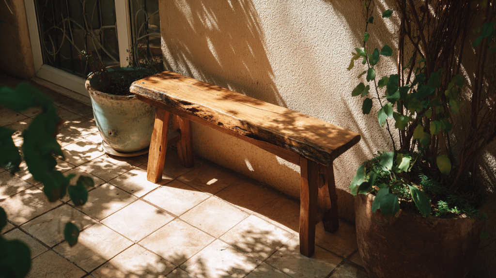 Small wooden bench made with beginner-friendly woodworking techniques