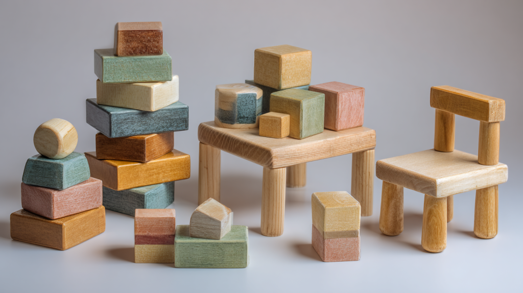 Safe and eco-friendly wooden toys and mini furniture for children.